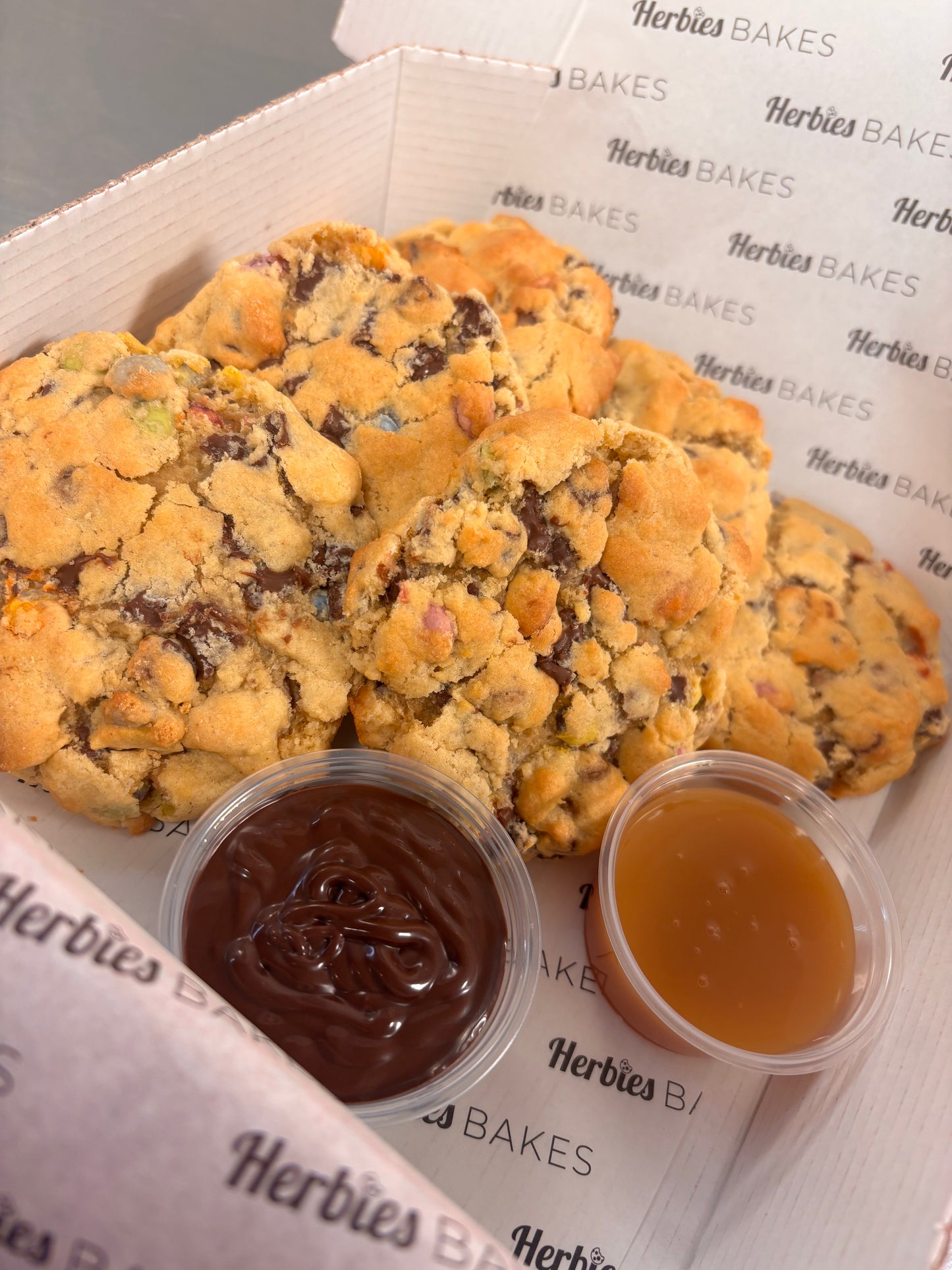 Box of 6 Chunky Smarties Cookies with dips