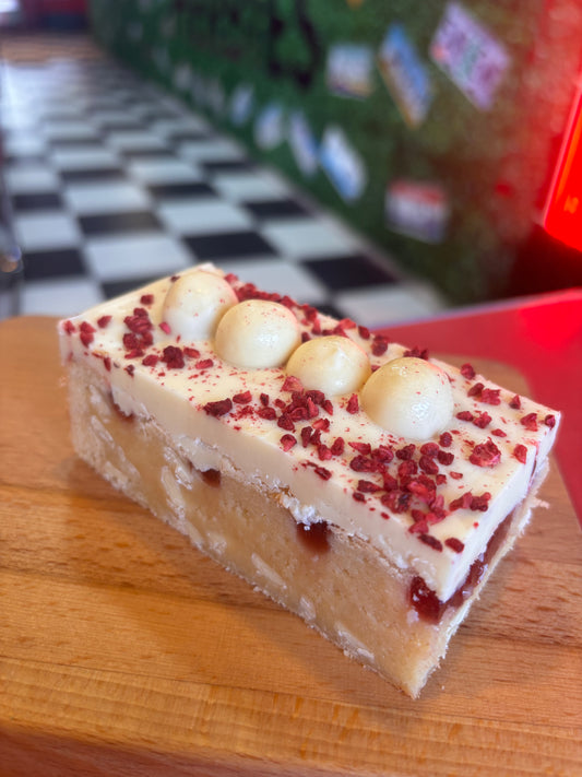Raspberry & White Chocolate Malteser Blondie